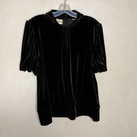 Karl Lagerfeld Short Puff Sleeve Withy Wimsigoth Velvet Blouse Women Size XL - Picture 1 of 14